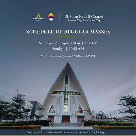 Mass Schedules Philippines: St. John Paul II Chapel, 4th Floor, .